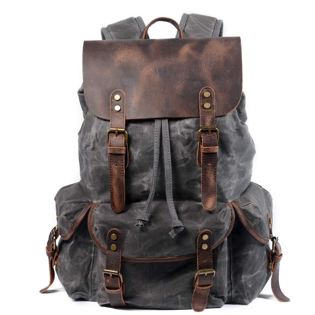 Casual Retro Drawstring Men's Oil Wax Canvas Travel Backpack Social Buzz eSIMs