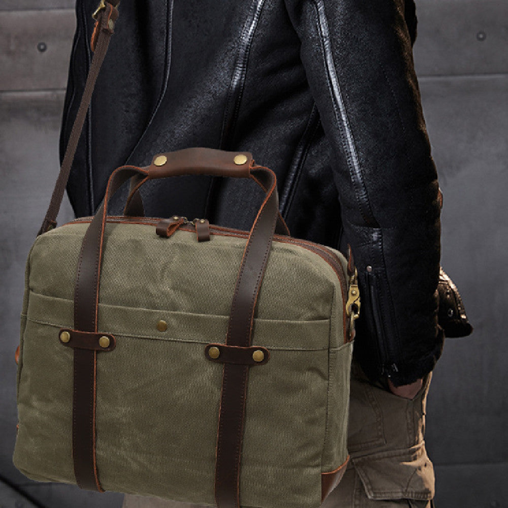 Waxed Canvas Vintage Travel Men's Briefcase Social Buzz eSIMs
