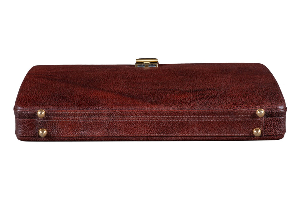 Executive Men's Leather Attache Briefcase Brown/Cherry Red Classy Leather Bags