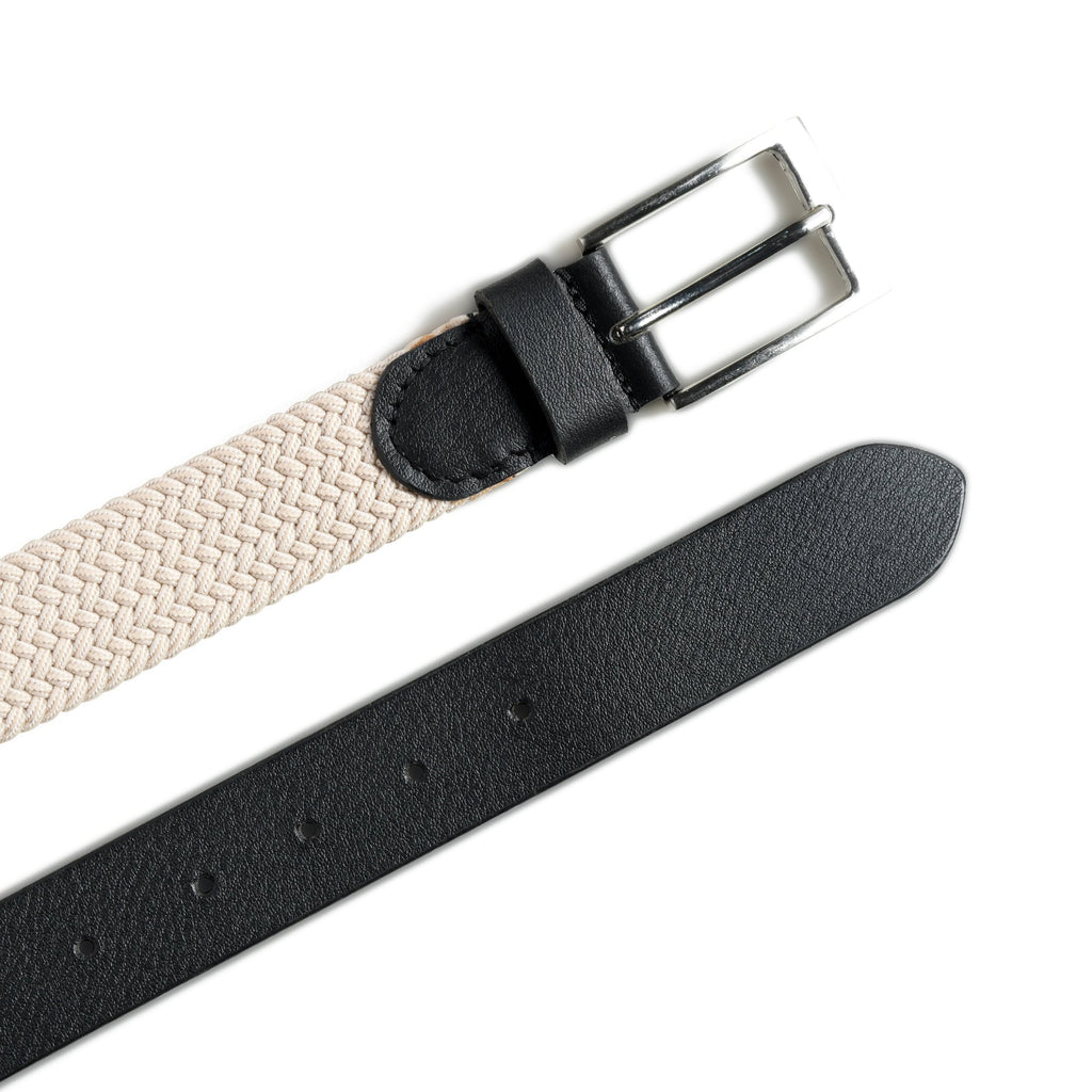 Cream & Black Braided Canvas Leather Belt Classy Leather Bags