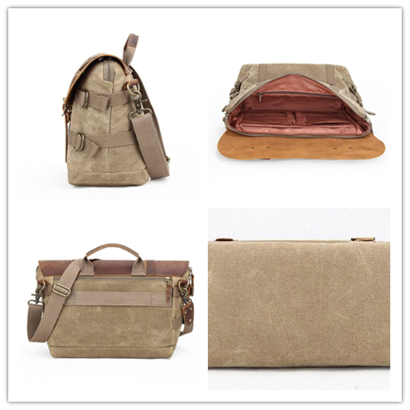 Waterproof Canvas DSLR Camera Bag Canvas Shoulder Camera Bag Messenger Bag QSM3032 RockCow Leather Studio