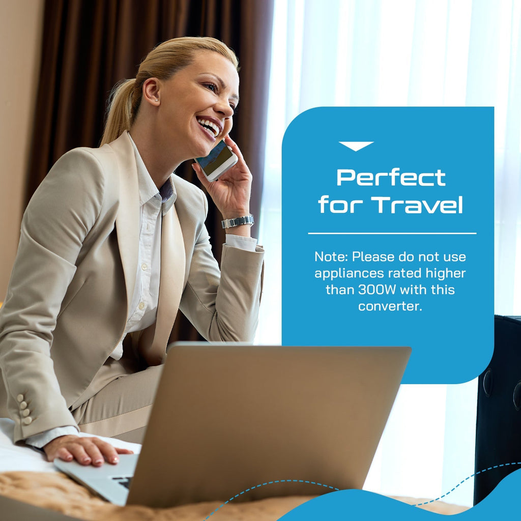 300W Step Down Converter – 3x USA Outlets & 1 USB-A + 1 USB-C PD 18W – AC 220-240V 50Hz to 110-120V 60Hz Travel Voltage & Frequency Converter - (PU-300-WS) Ceptics