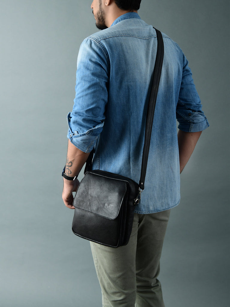 Enzo Black Side Messenger Classy Leather Bags