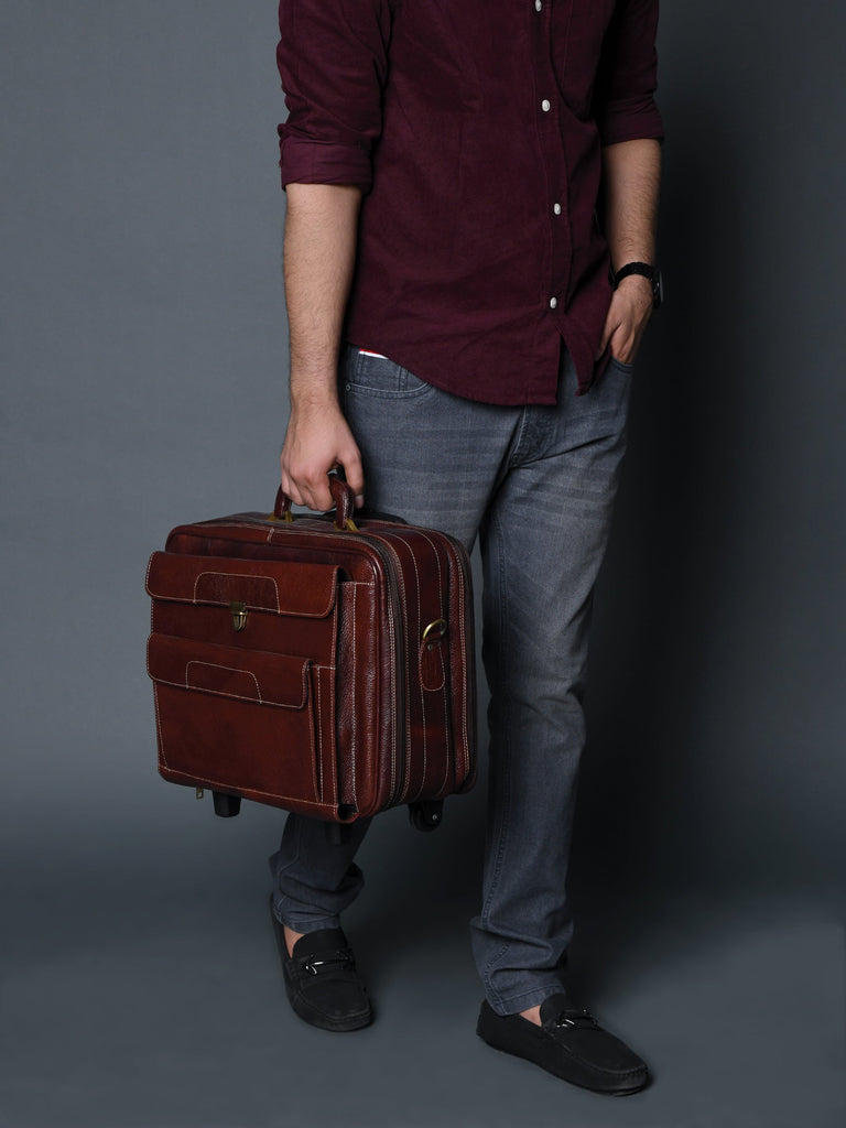 Wanderer Leather Trolly Suitcase Bag Classy Leather Bags