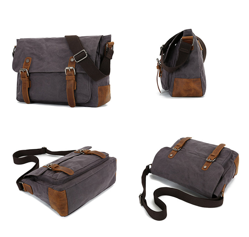 Waxed Canvas Messenger Bag Waxed Courier Bag Canvas Shoulder Bag Men Satchel Briefcase Vintage Crossbody Bag RockCow Leather Studio