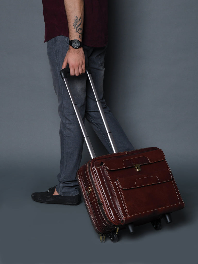 Wanderer Leather Trolly Suitcase Bag Classy Leather Bags