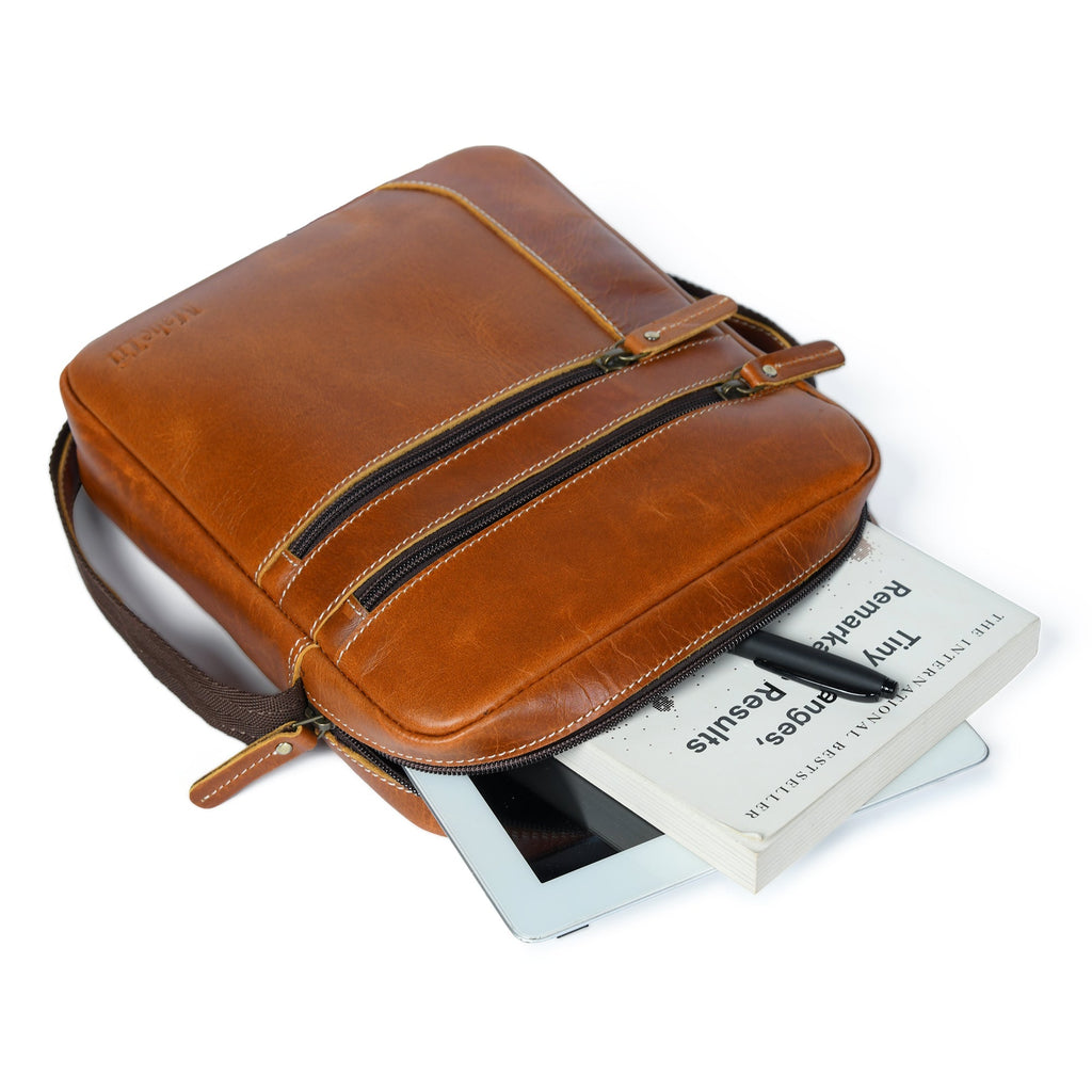 The Compact Messenger- Tan Classy Leather Bags