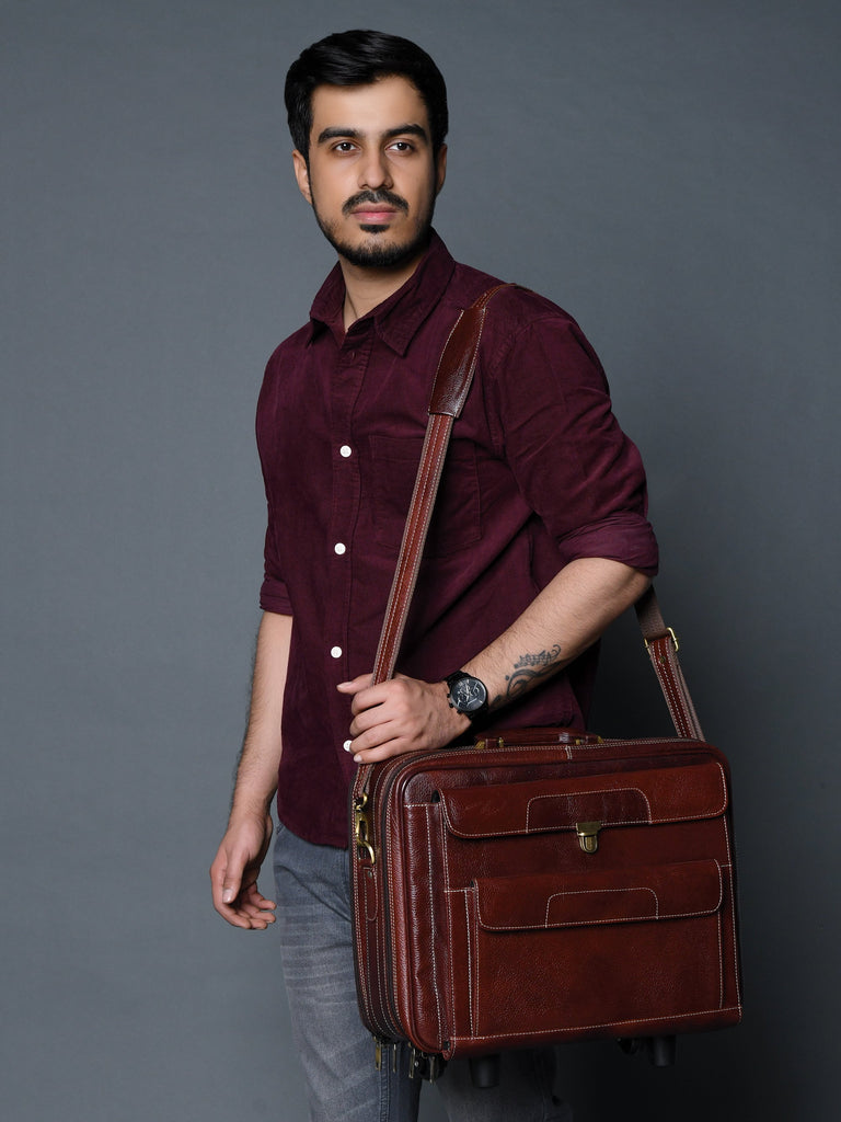 Wanderer Leather Trolly Suitcase Bag Classy Leather Bags