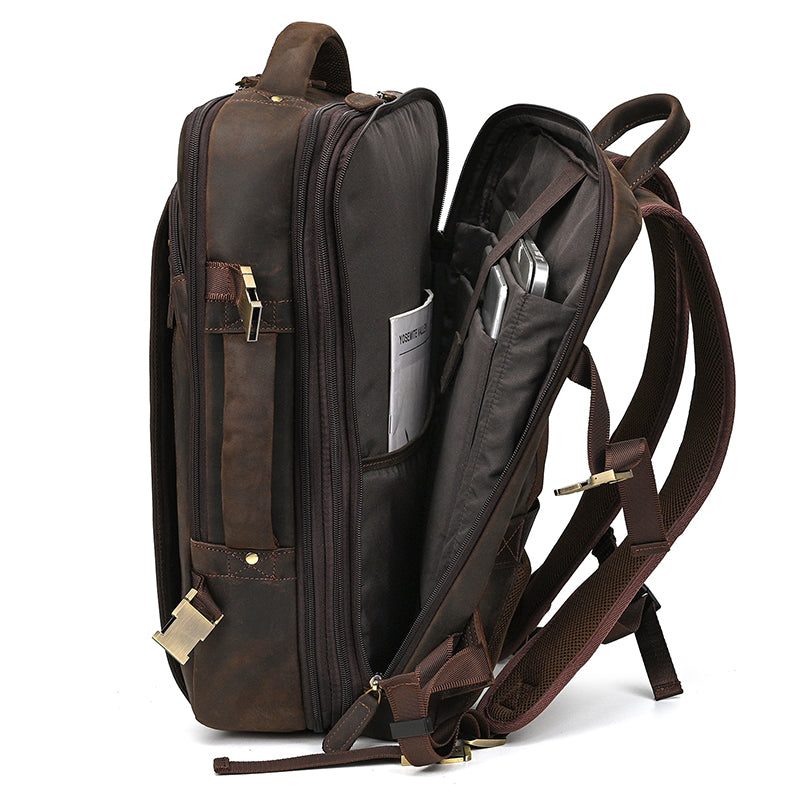 Full Grain Leather Travel Backpack Mens Large Leather Backpack Laptop Backpack Convertible Handbag RockCow Leather Studio