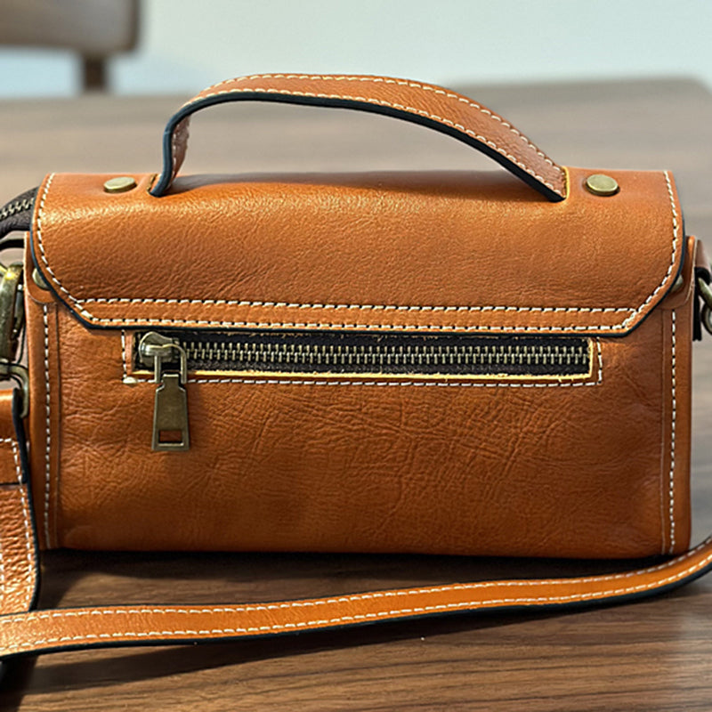Genuine Leather Satchel handbags, Mini Leather Crossbody Bag with Removable Strap, Vintage Leather City Bag RockCow Leather Studio