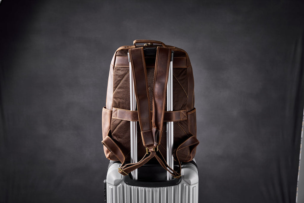 Crazy Horse Leather Backpack Men Laptop Backpack Handmade Travel Backpack MSG7635 RockCow Leather Studio