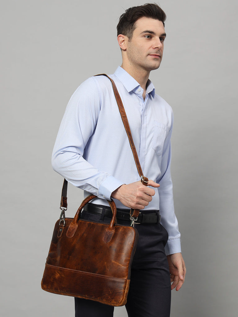 Modernist Leather Laptop Bag- Brown Classy Leather Bags