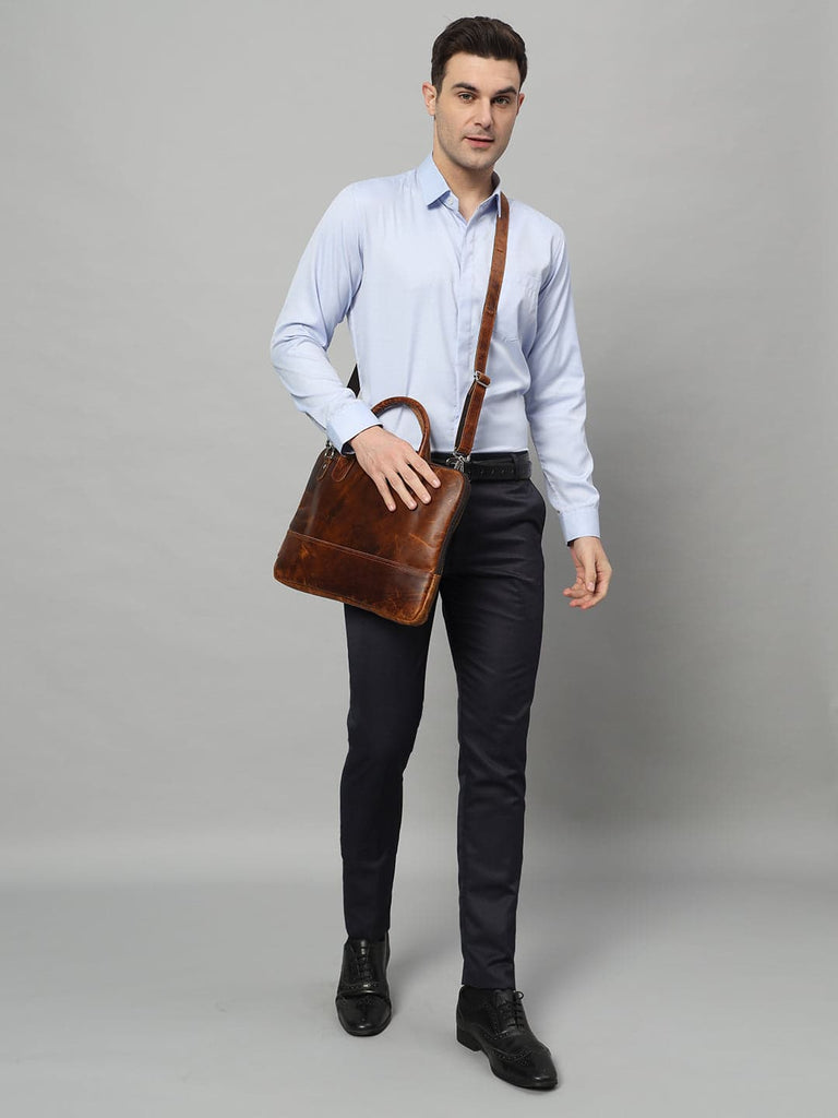 Modernist Leather Laptop Bag- Brown Classy Leather Bags