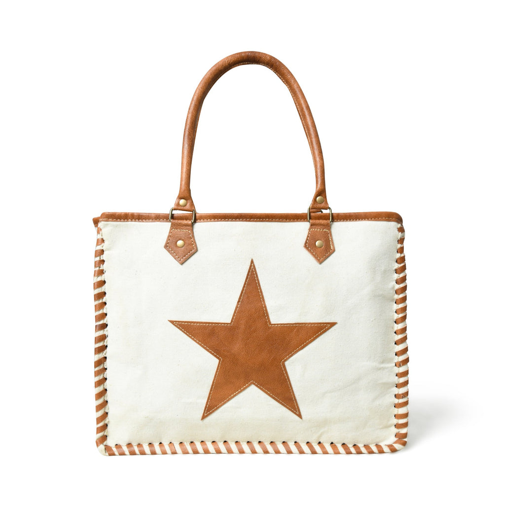 Star Upcycled Canvas Shoulder Tote Classy Leather Bags