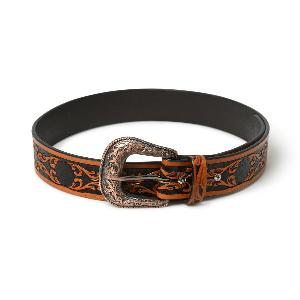 Western Cowboy Leather Belt - Black & Brown Classy Leather Bags