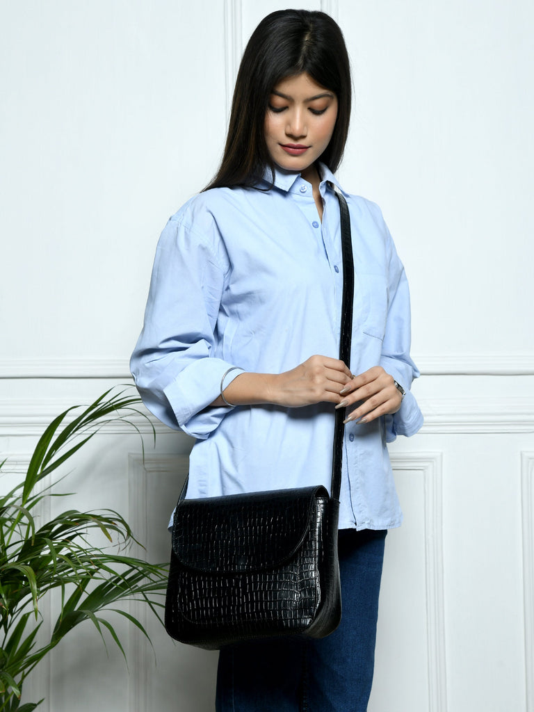 Diva Black Croco Sling Bag Classy Leather Bags