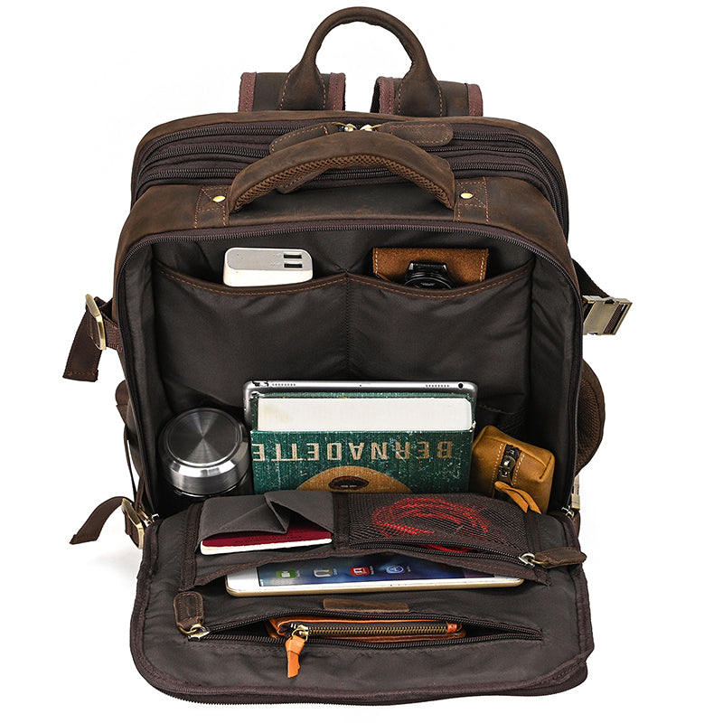 Full Grain Leather Travel Backpack Mens Large Leather Backpack Laptop Backpack Convertible Handbag RockCow Leather Studio