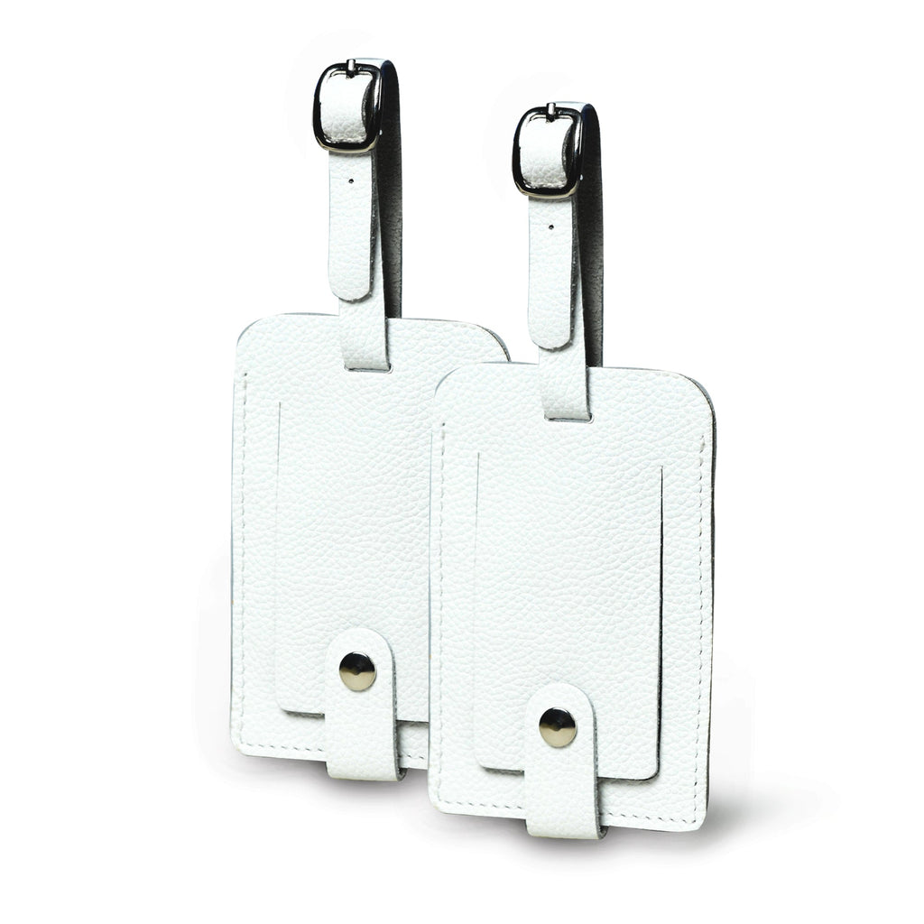 White Leather Luggage Tags Set Classy Leather Bags