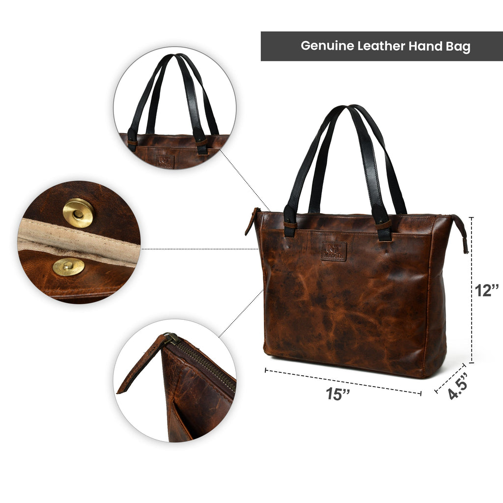 Portland Leather Tote with Zipper Classy Leather Bags