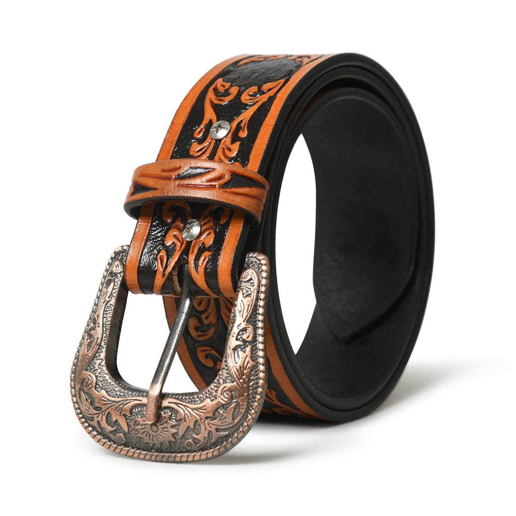 Western Cowboy Leather Belt - Black & Brown Classy Leather Bags
