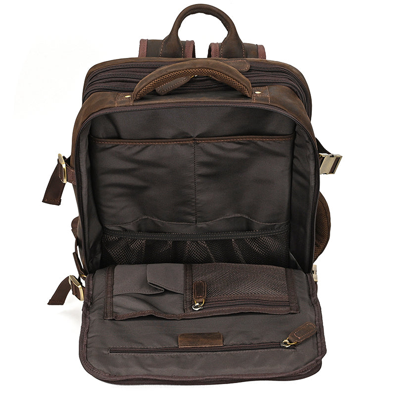 Full Grain Leather Travel Backpack Mens Large Leather Backpack Laptop Backpack Convertible Handbag RockCow Leather Studio