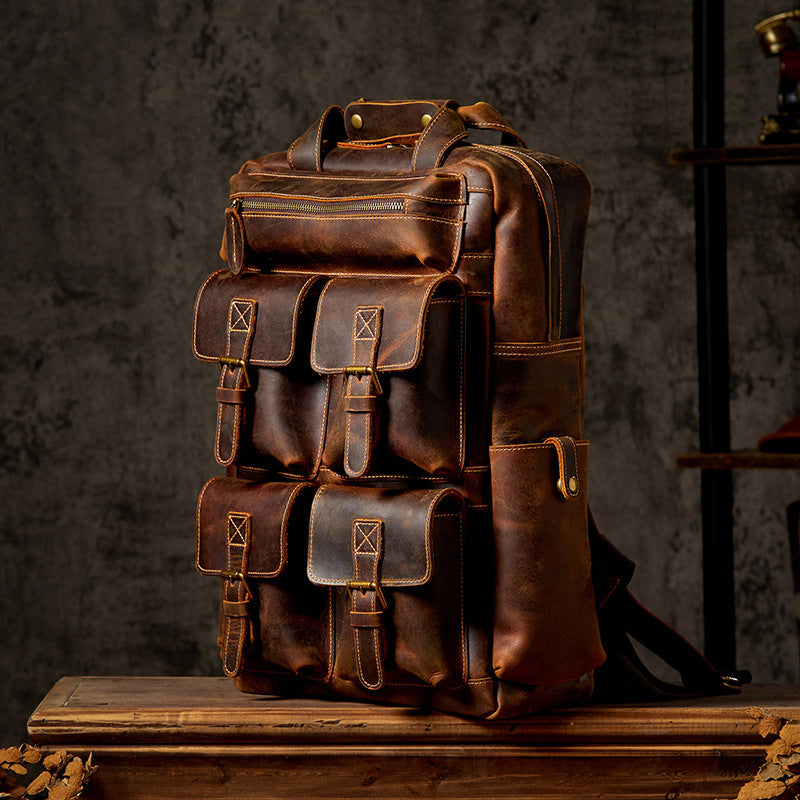 17" Retro Leather Laptop Travel Backpack, Full Grain Leather Backpack for School, Christmas gifts RockCow Leather Studio