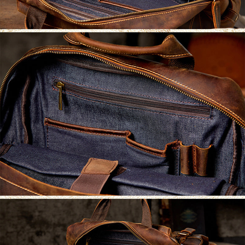 17" Retro Leather Laptop Travel Backpack, Full Grain Leather Backpack for School, Christmas gifts RockCow Leather Studio