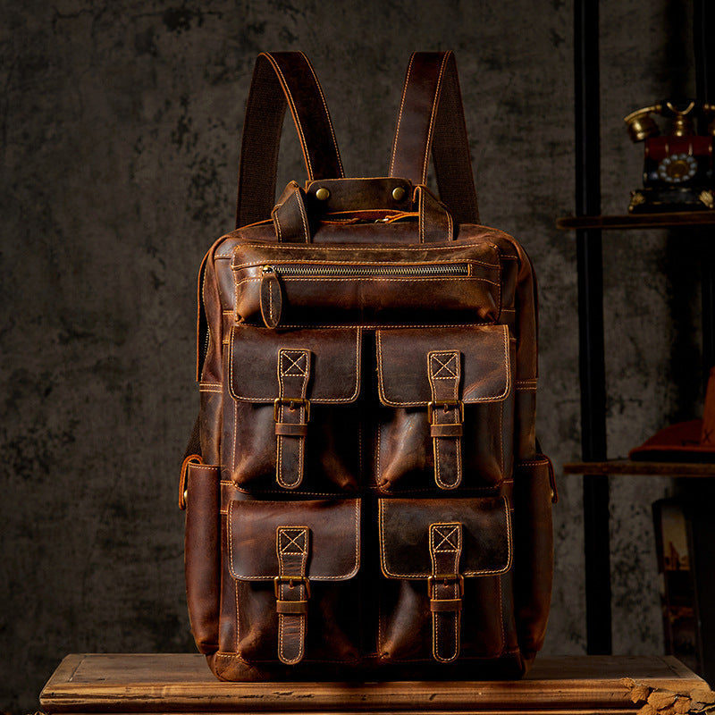 17" Retro Leather Laptop Travel Backpack, Full Grain Leather Backpack for School, Christmas gifts RockCow Leather Studio