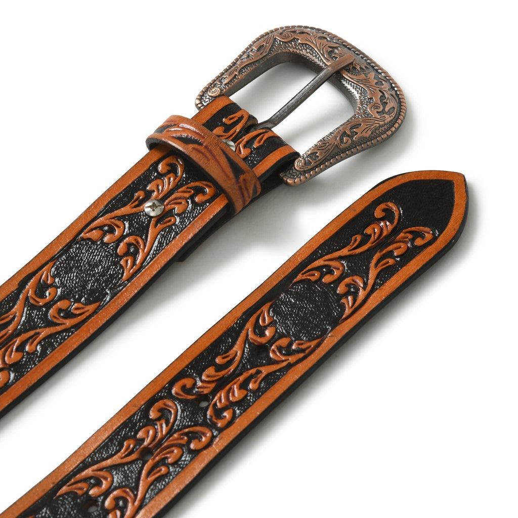 Western Cowboy Leather Belt - Black & Brown Classy Leather Bags