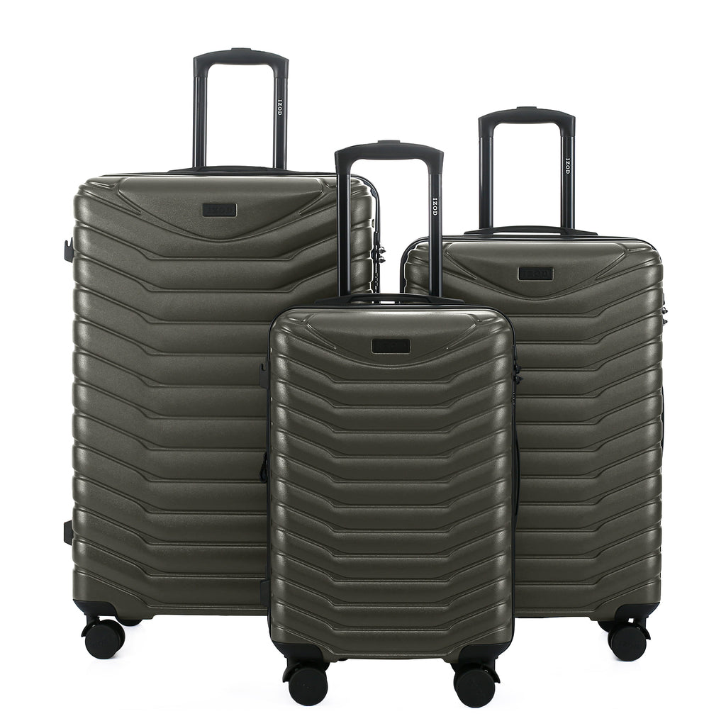 IZOD Phantom Lightweight Expandable ABS 3 Piece Luggage Set - 20", 24", and 28" Sizes with 360° Dual Spinning Wheels and Combo Lock