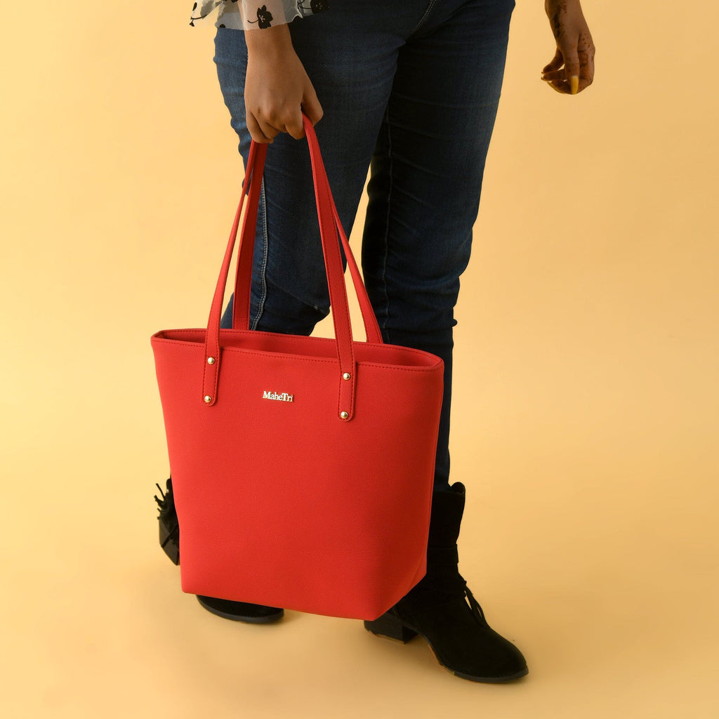 Era Vegan Leather Tote - Coral Red Classy Leather Bags