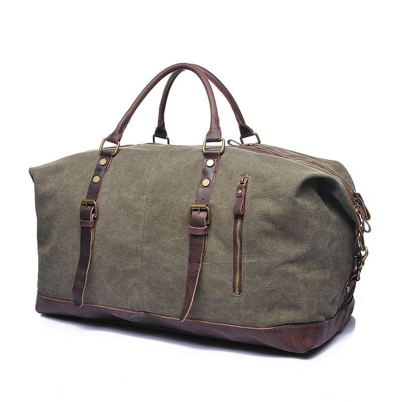 Vintage Canvas Leather Shoulder Bag Canvas Duffle Bag Crossbody Travel Bag RockCow Leather Studio