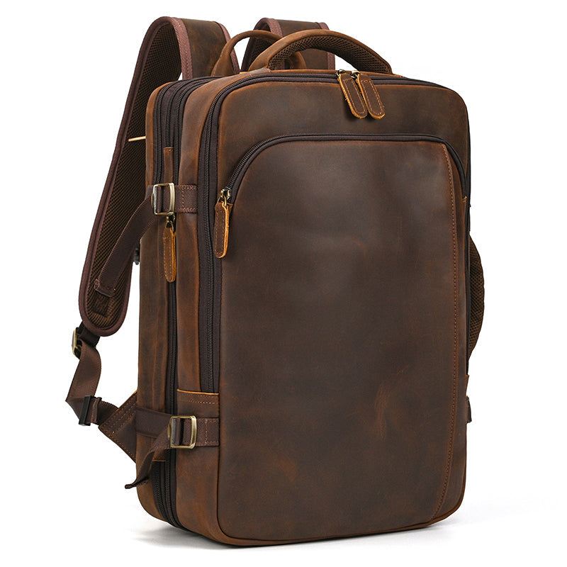 Full Grain Leather Travel Backpack Mens Large Leather Backpack Laptop Backpack Convertible Handbag RockCow Leather Studio