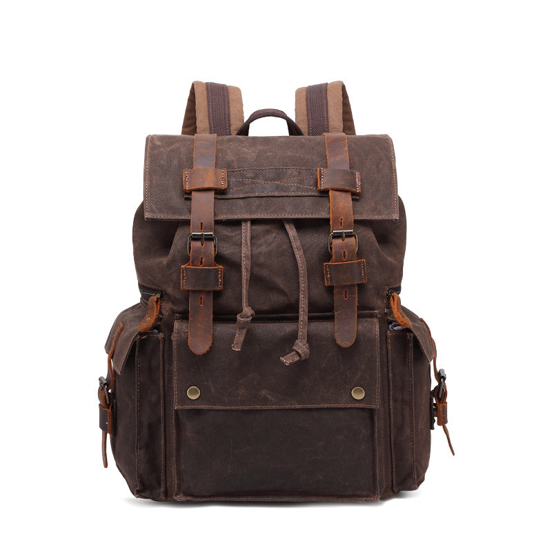 Outing Waxed Canvas Leather Backpack, Big Capacity Laptop Backpack, Vintage Waterproof Shoulder School Bag 5358 RockCow Leather Studio