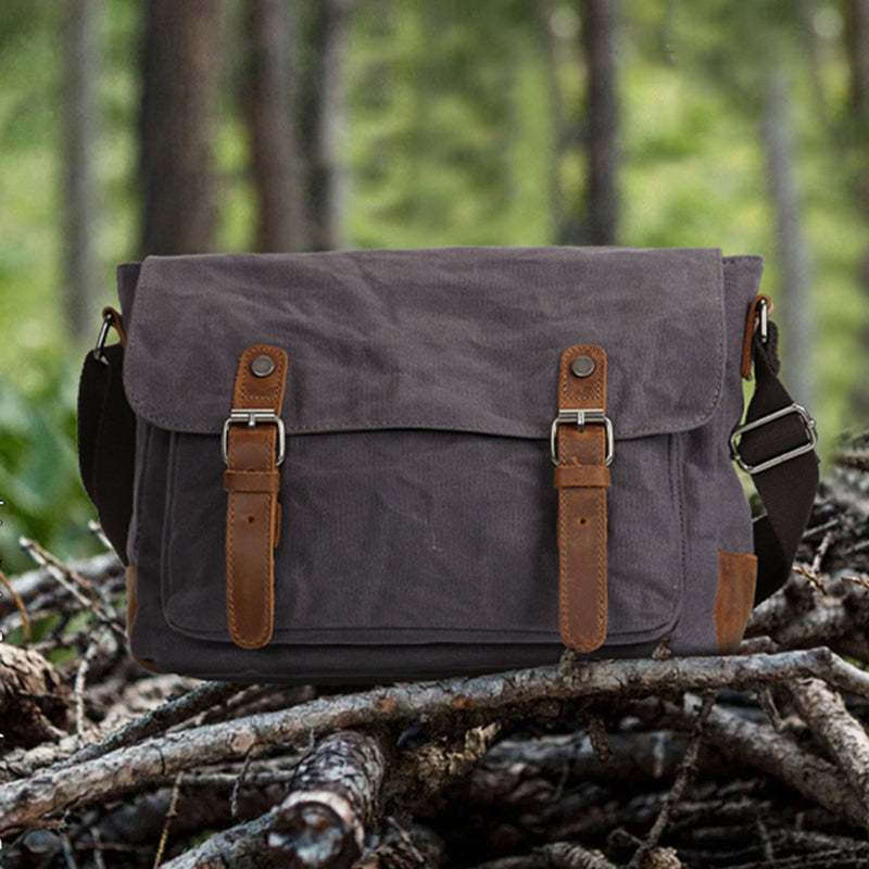 Waxed Canvas Messenger Bag Waxed Courier Bag Canvas Shoulder Bag Men Satchel Briefcase Vintage Crossbody Bag RockCow Leather Studio