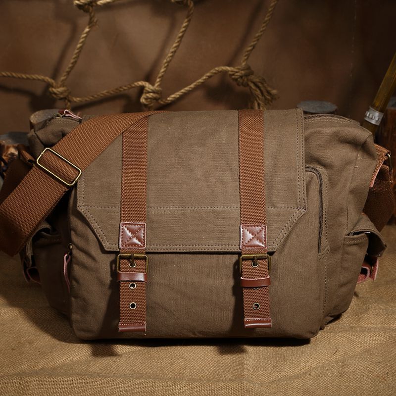 Retro DSLR Camera Bag Canvas Camera Messenger Bag Shoulder Bag QSM1234 RockCow Leather Studio