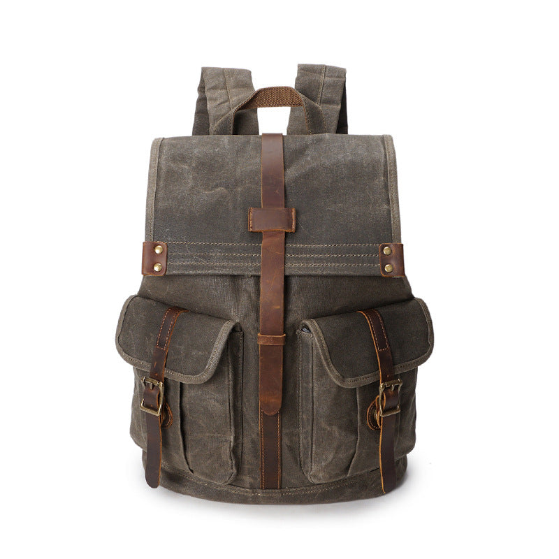 Outing Sport Travelling Waxed Canvas Leather Backpack, Casual Laptop Backpack, Vintage Waterproof Shoulder School Bag 5252 RockCow Leather Studio