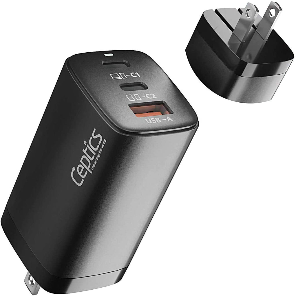 65W USB-C Ultra Compact Charger - Small USB + Dual USB-C - 3 Ports - Fast QC & PD(NAN-65) Ceptics