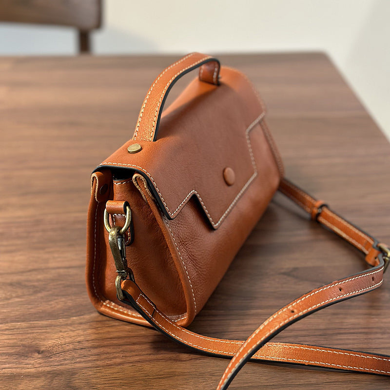 Genuine Leather Satchel handbags, Mini Leather Crossbody Bag with Removable Strap, Vintage Leather City Bag RockCow Leather Studio