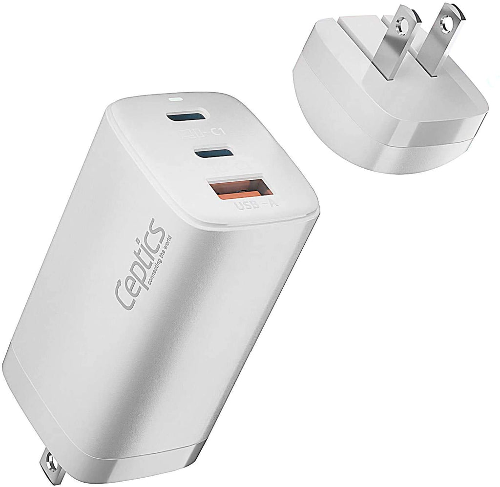 65W USB-C Ultra Compact Charger - Small USB + Dual USB-C - 3 Ports - Fast QC & PD(NAN-65) Ceptics
