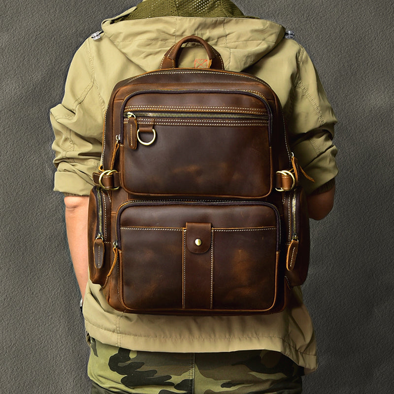 New Arrival Vintage Backpack Crazy Horse Leather Men Travel Backpack Casual Backpack ESS3983 RockCow Leather Studio