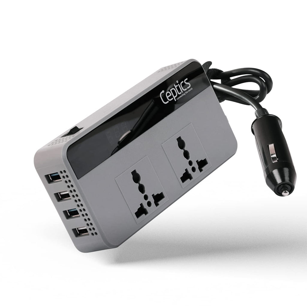 Ceptics 200W Car Power Inverter Charger with Digital Display and SmartVoltage™ Technology (PI-200W4U) Ceptics