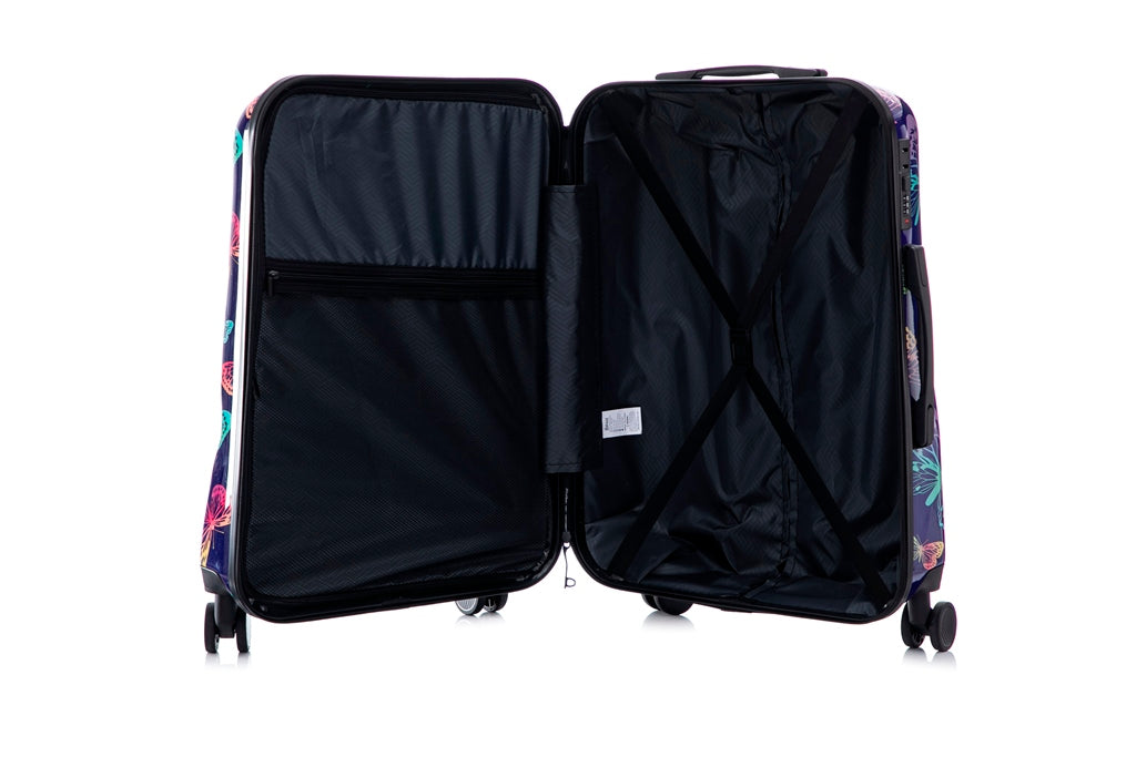 Multi-color Design ABS Hard Shell Lightweight with 360° Dual Spinning Wheels & Combo Lock – Includes 28", 24", 20" 3-Piece Luggage Set - Butterfly Mirage Luggage