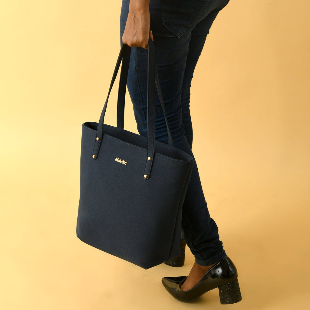 Era Vegan Leather Tote - Navy Blue Classy Leather Bags