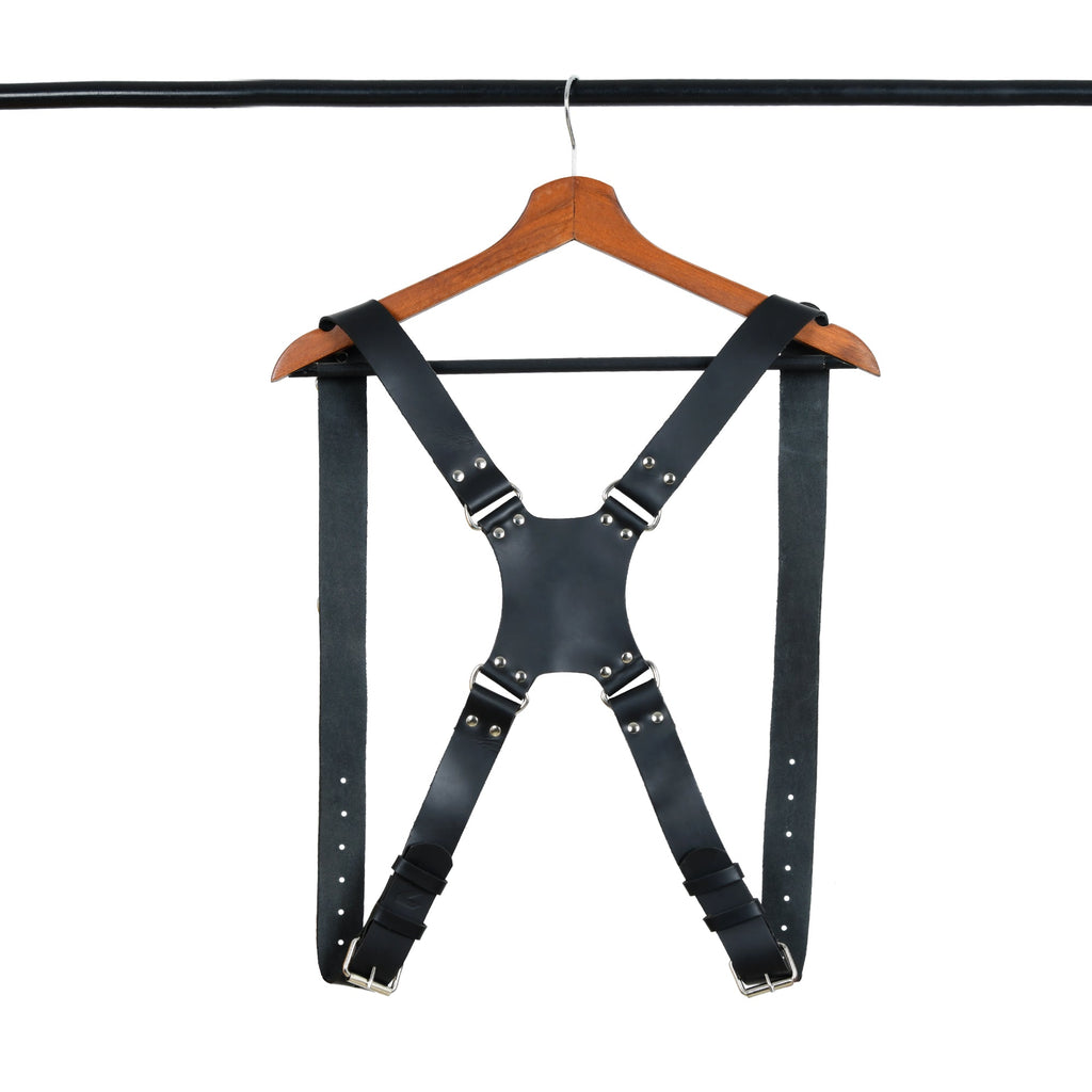 Dual Leather Camera Strap Harness- Black Classy Leather Bags