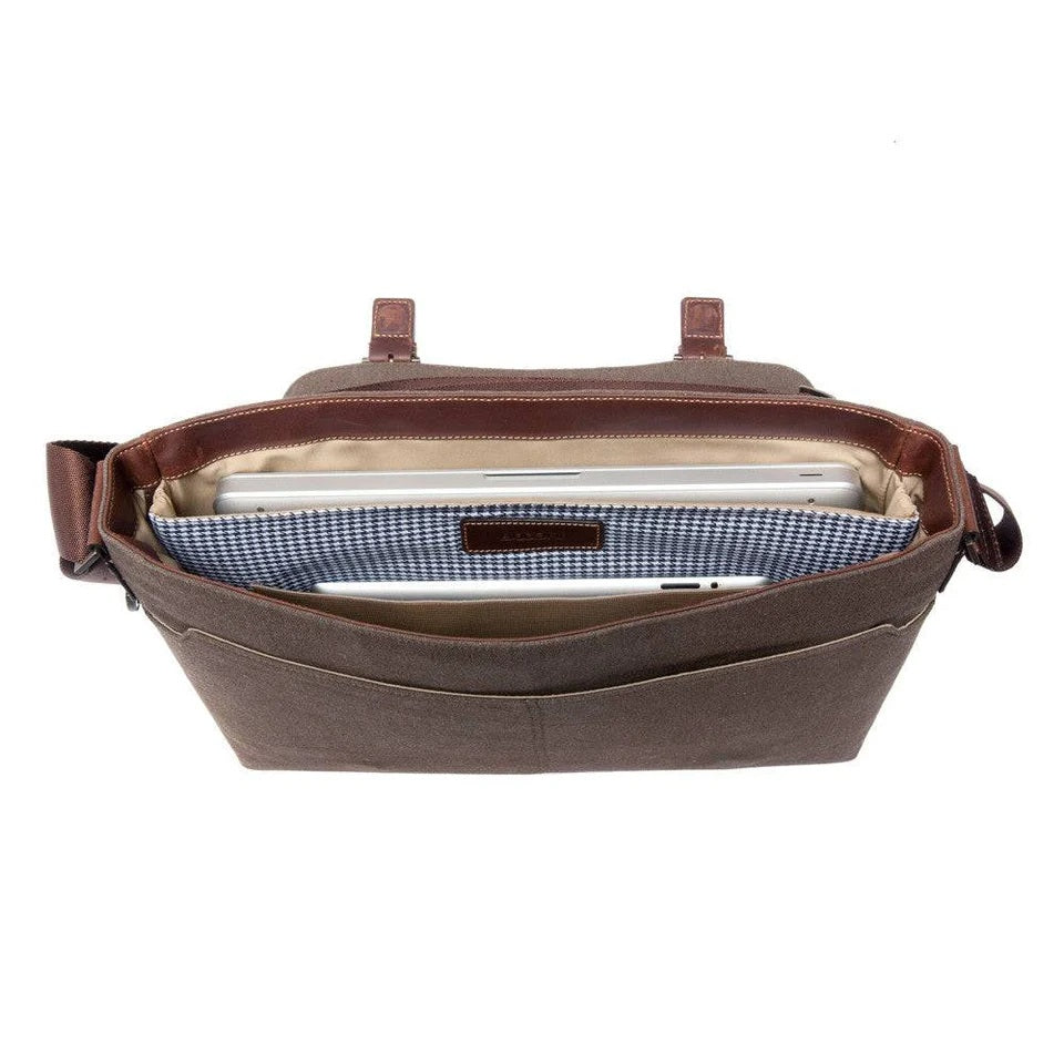 Bryant LTE Slim Double Buckle Canvas & Leather Messenger W RFID Boconi