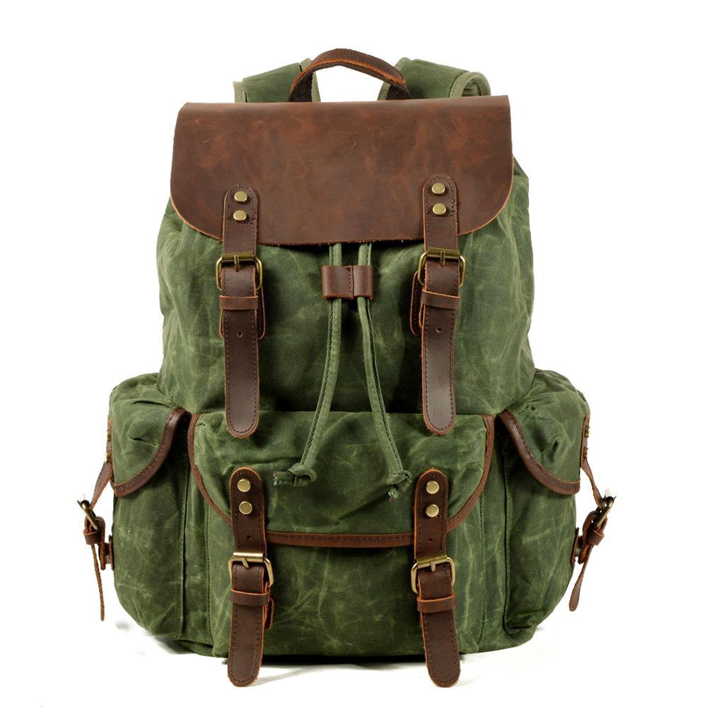 Casual Retro Drawstring Men's Oil Wax Canvas Travel Backpack Social Buzz eSIMs