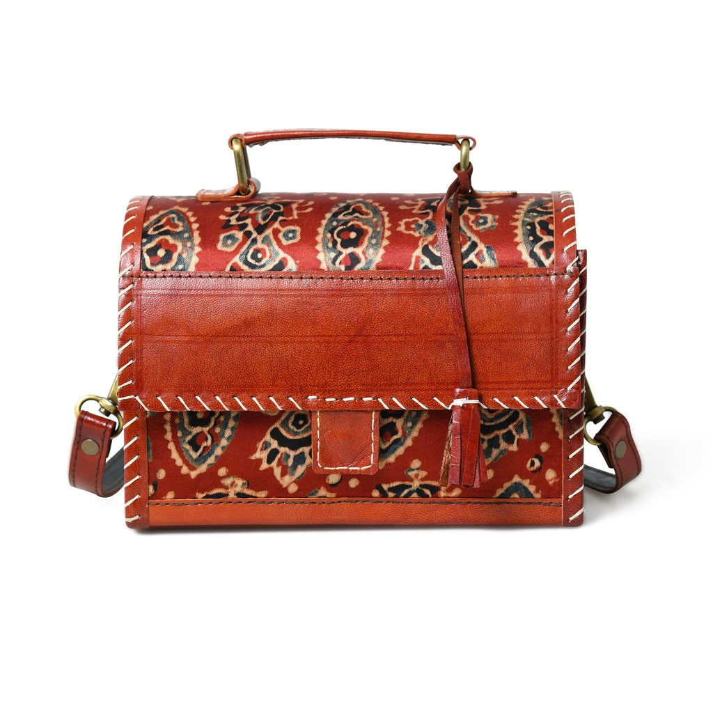 Maroon Mystique Ajrakh Satchel Purse Classy Leather Bags