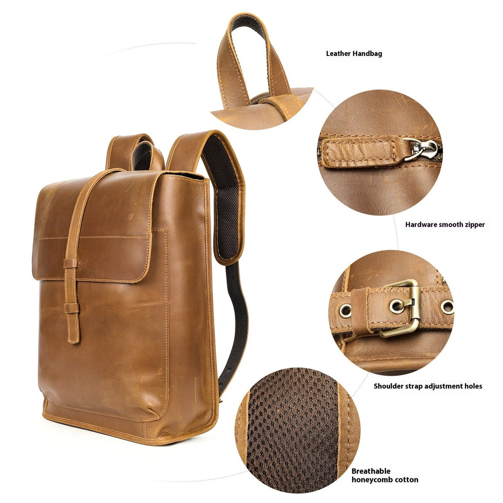Leather Horse Leather Outdoor Bag Large Capacity Leisure Laptop Travel Backpack Social Buzz eSIMs