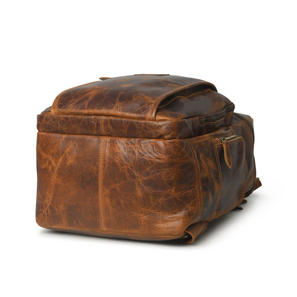Alpha Caramel Buffalo Leather Travel Backpack Classy Leather Bags
